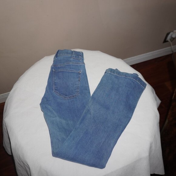 Express Bell Slim Flare High Rise Silver Ring Zip Denim Stretch Jeans 8R Retro - Picture 8 of 9